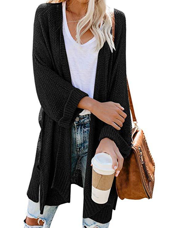 Autumn Winter Plus Size Women Coat Mid Length Solid Color Knitted Cardigan Sweater Women