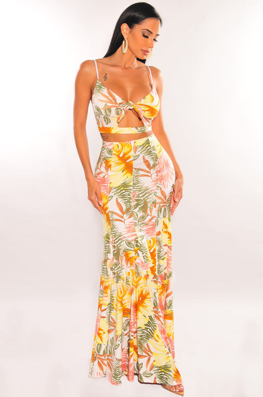 Sexy Cami Dress Spring Summer Slim Printed Dress Two Piece Set
