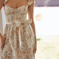 Spring Printed Waist Lace Up Slim Fit Dress