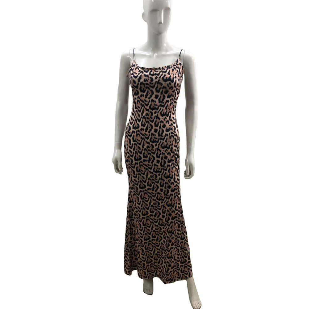 Women Clothing Summer Popular Leopard Print Strap Beach Dress Dress