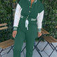 Fooullaide Women’s Varsity Jacket Sweatsuit 2 Piece Tracksuit Crop Top Button Down Letterman Jackets Pants Sets
