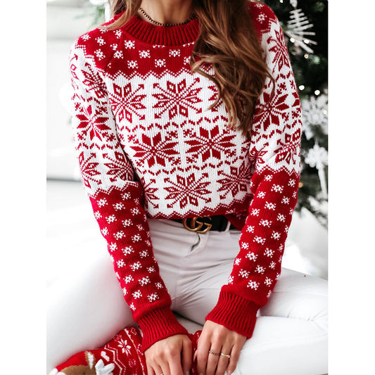 Women Autumn Winter Sweaters Women Clothing Christmas Snowflake Long Sleeve Bottoming Knitted Sweater