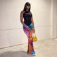 Women Summer Casual Painted Print Bare Cropped Slim Fit Sheath Long Skirt