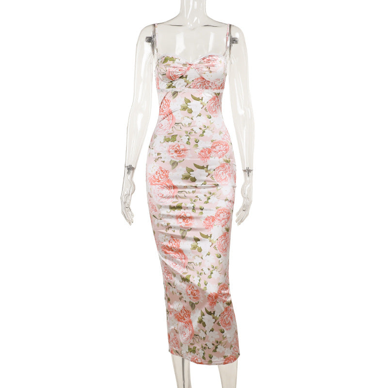 Spring Split Dress Fashionable Elegant Printed Lace Cami Dress Women Dress