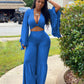 Women Clothing Long Sleeve Two Piece Suit Wide Leg Bell Bottoms Autumn Bandeau Sexy