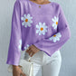 Loose Batwing Sleeve Sweater Autumn Winter Embroidered Floral College Off Shoulder Sweater