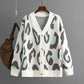 Color Leopard Jacquard Cardigan Fall Winter Knitted Coat Loose Sweater Women