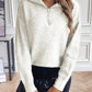 Women Clothing Collared Long Sleeved Sweater Women Top Solid Color Casual Sweatshirt Loose Zip Pullover Sweater