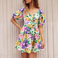 Women Clothing Summer V Neck Printed Beach Dress Lantern Sleeve Short Dress Popular