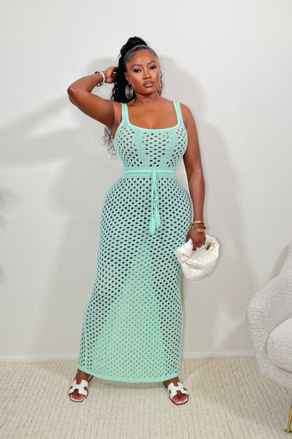 Summer Women Clothing Lace Mesh Vest Top Hip Knitwear Beach Maxi Dress