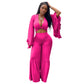 Women Clothing Long Sleeve Two Piece Suit Wide Leg Bell Bottoms Autumn Bandeau Sexy