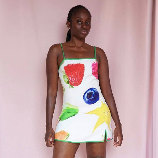 Women Clothing Summer Dopamine Wear Fruit Printed Casual Sleeveless Sling Dress
