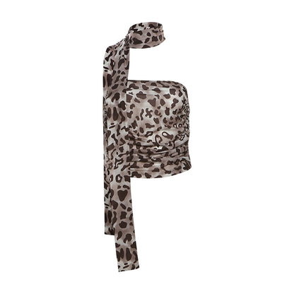 Spring Summer Women Personalized Fried Street Sexy Leopard Print Scarf Sexy Slim Tube Top Vest for Women
