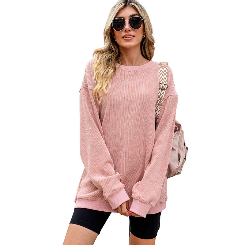 Casual Oversize Solid Color Pullover Women Autumn Winter Thread Knitted Long Sleeved Sweater Women