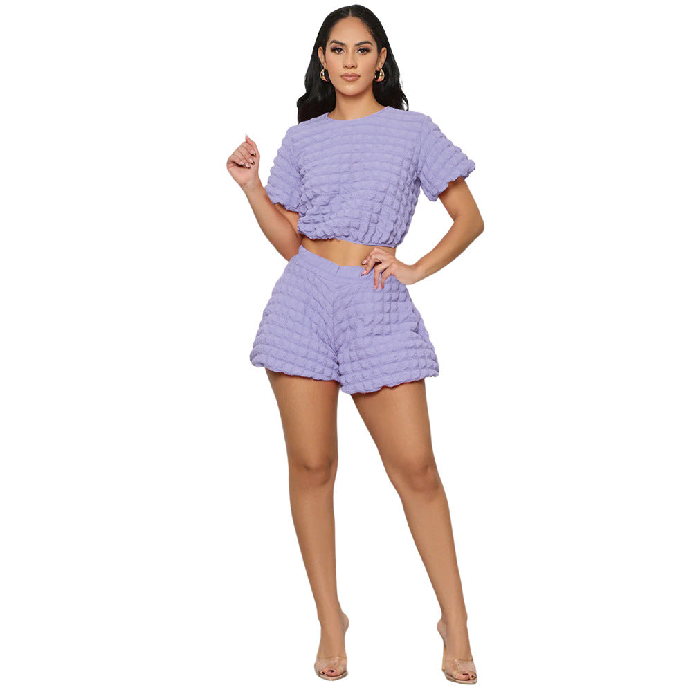 Crew Neck Cropped Top Sexy Women Clothing Shorts Spring Autumn Two Piece Set