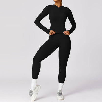 Zipper Quick Drying Long Sleeve Tight Yoga Suit Spring High Strength Running Workout Exercise Outfit Women