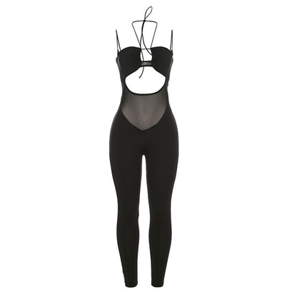 Summer Women Clothing Sexy Cutout See through Halter High Waist Skinny Knit One Piece Trousers for Women