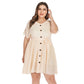 Plus Size Women Clothing Dress Single Row Button V neck Lace up Slimming Dress