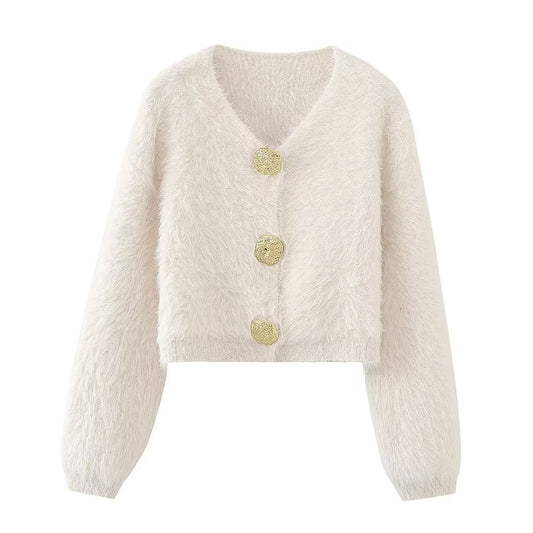 Real Shot Autumn Winter V neck Mink Sweater Coat Women Design Fashionable Loose Soft Glutinous Plush Top