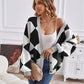 Winter V Neck Geometric Abstract Stitching Contrast Color Knitted Cardigan Casual Loose Jacket Women