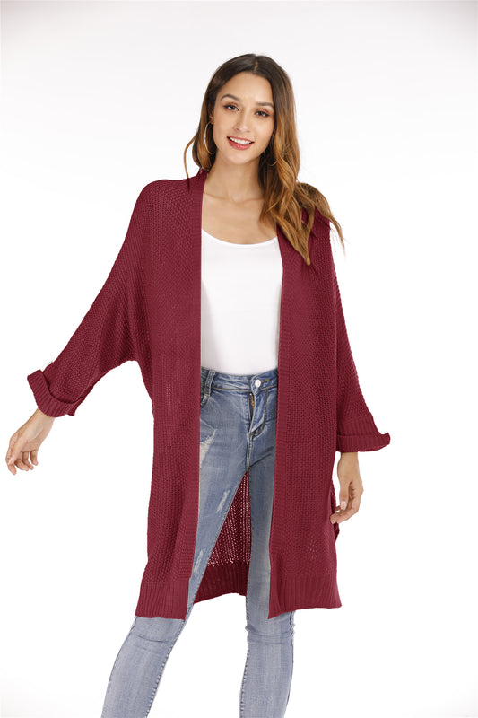 Autumn Winter Plus Size Women Coat Mid Length Solid Color Knitted Cardigan Sweater Women