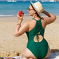 Plus Size Lace Up Backless One Piece Swimsuit