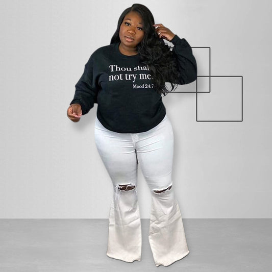 Plus Size Loose Casual Letter Graphic Printing Stylish Sweater Women T-shirt
