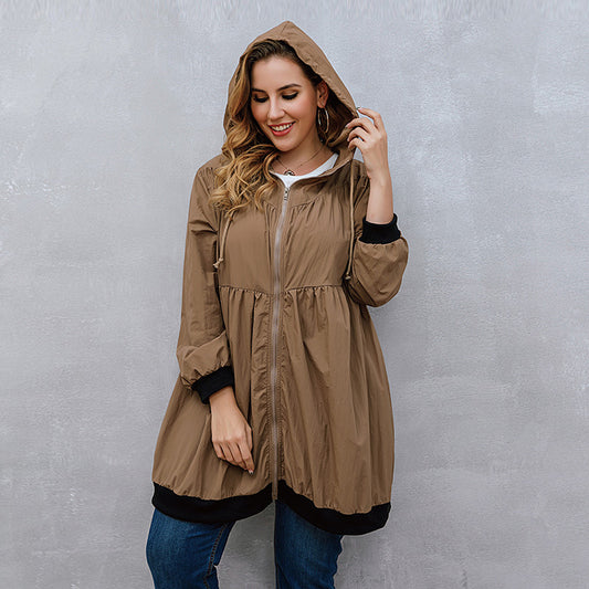 Plus Size Trench Coat Sweater Mid-Length Cardigan Hooded Coat Women All-Matching