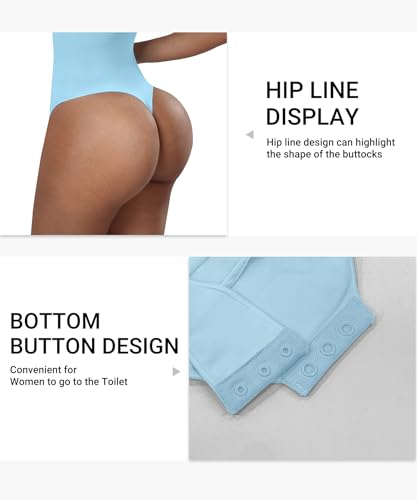 Tummy Control Shapewear Bodysuits for Women - One Piece Short Sleeve Compression Thong Body Shaper