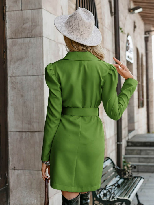 Double-Breasted Belted Puff Sleeve Blazer Dress