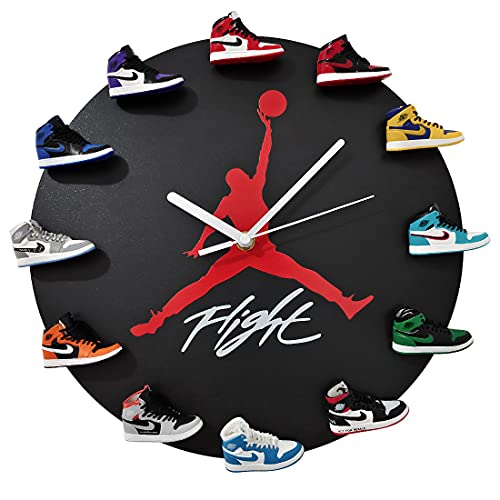 2022 Newly Sports Fan Wall Clock with 3D Basketball Shoes, Stylish Sneaker Clock Home Decor, Birthday Gift for Kids Friends (Black-1)