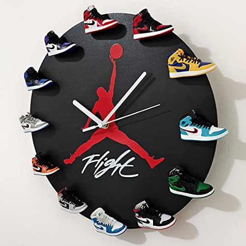 2022 Newly Sports Fan Wall Clock with 3D Basketball Shoes, Stylish Sneaker Clock Home Decor, Birthday Gift for Kids Friends (Black-1)