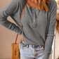 Half Button Waffle Knit Long Sleeve Top