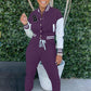 Fooullaide Women’s Varsity Jacket Sweatsuit 2 Piece Tracksuit Crop Top Button Down Letterman Jackets Pants Sets