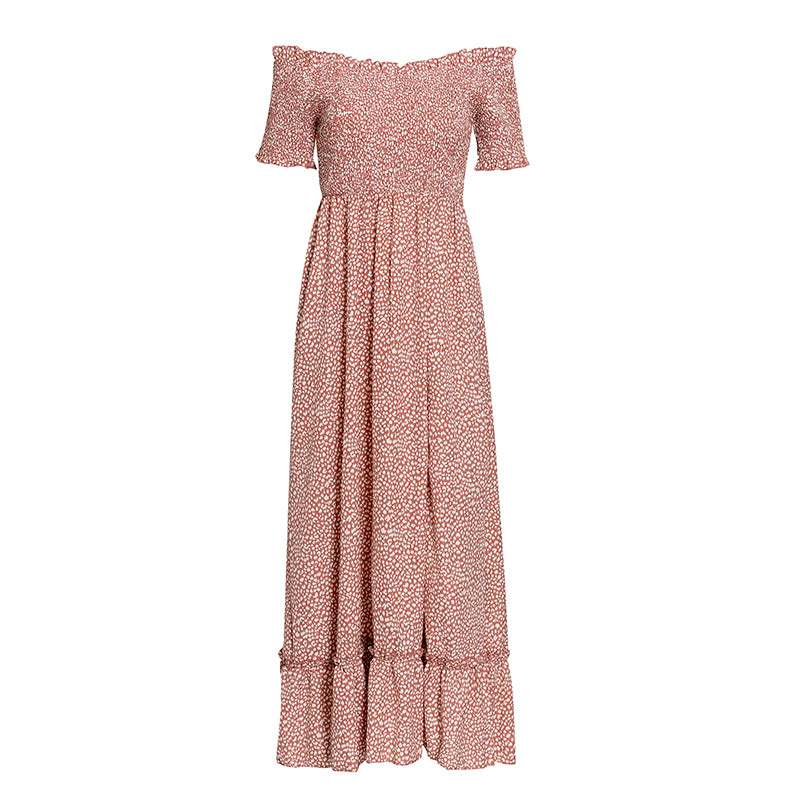 Polka Dot Off Shoulder Maxi Dress Cute Summer Split Maxi Dress
