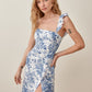 Summer New Women Clothing Slimming Floral Print Wooden Ear Elastic Slim Fit Long Strap Dress
