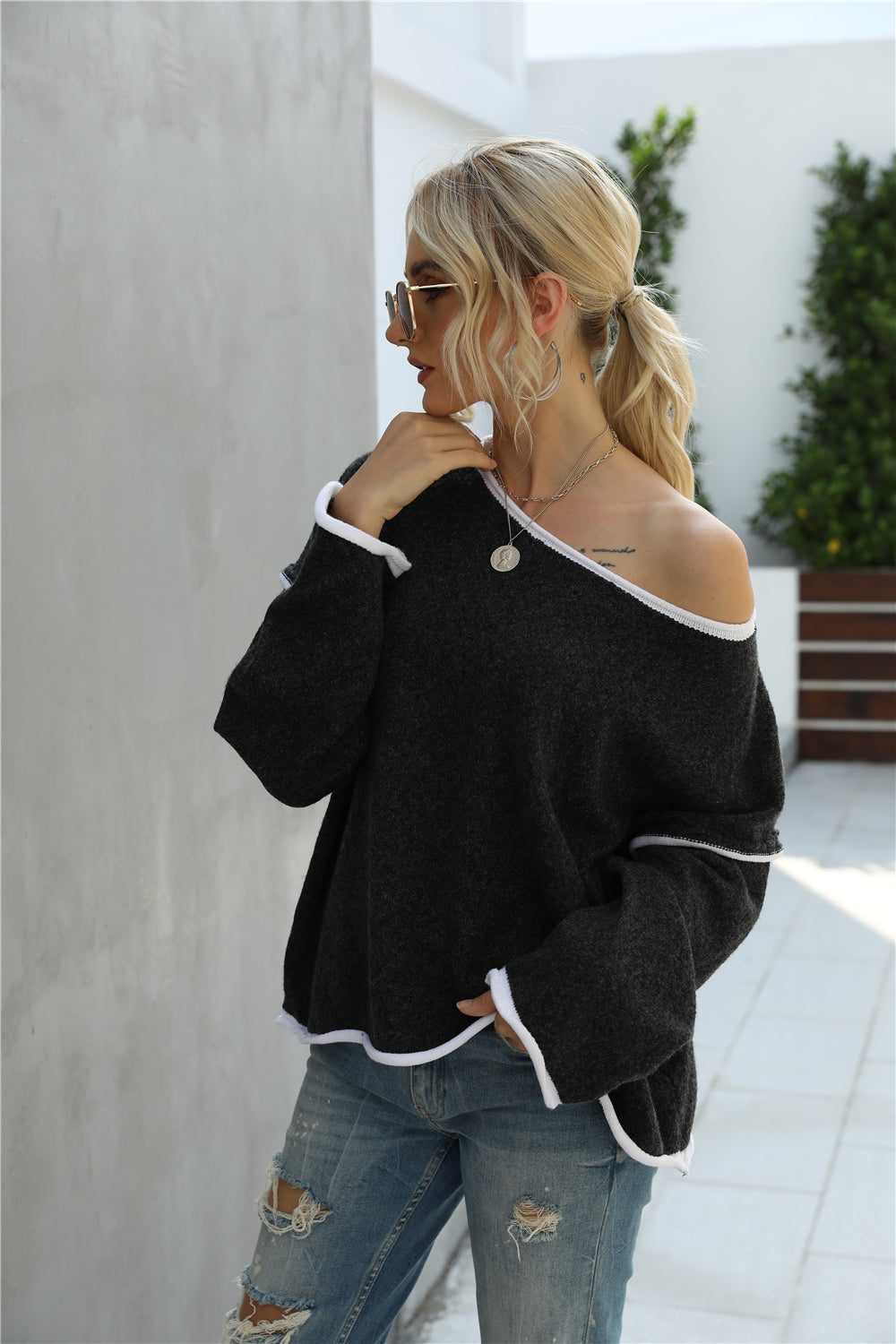 2022 Autumn Winter New Sweater round Neck Sweater Loose Women Clothing Personality Sweater Women