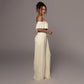 2022 Sexy off-Neck Lotus Leaf Tube Top Midriff-Baring Top Women Clothing Casual Wide Leg Pants Suit