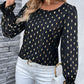 Double Take Printed Round Neck Flounce Sleeve Blouse