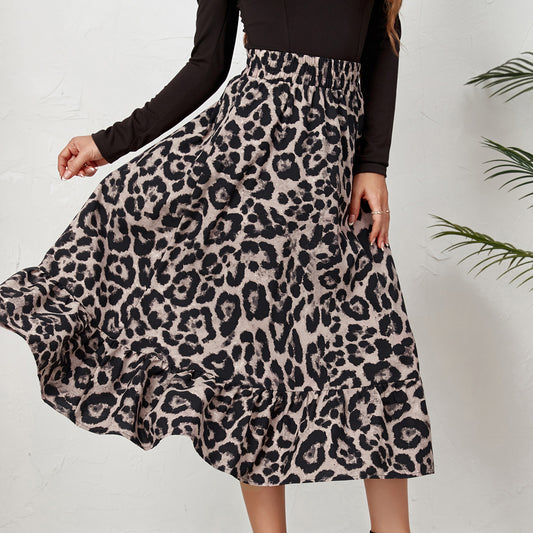 2022 Women Clothing Sexy Leopard Print High Waist Skirt Loose Swing Dress Women
