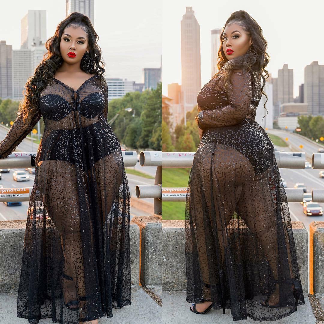 Plus Size Summer Women Clothing Perspective Sexy Mesh Sequined Maxi Dress