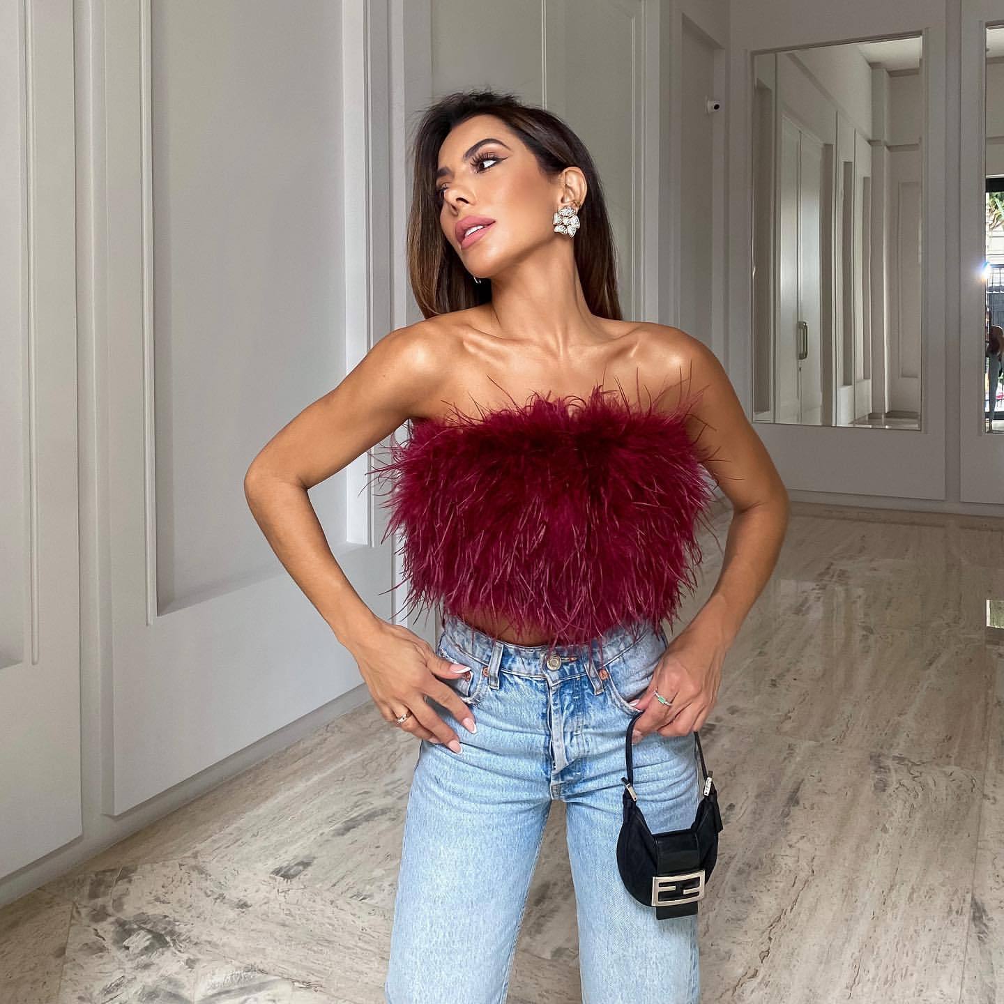 Fashion Fluffy Fur Tube Top Party Sexy Top Crop Top Tank Camis