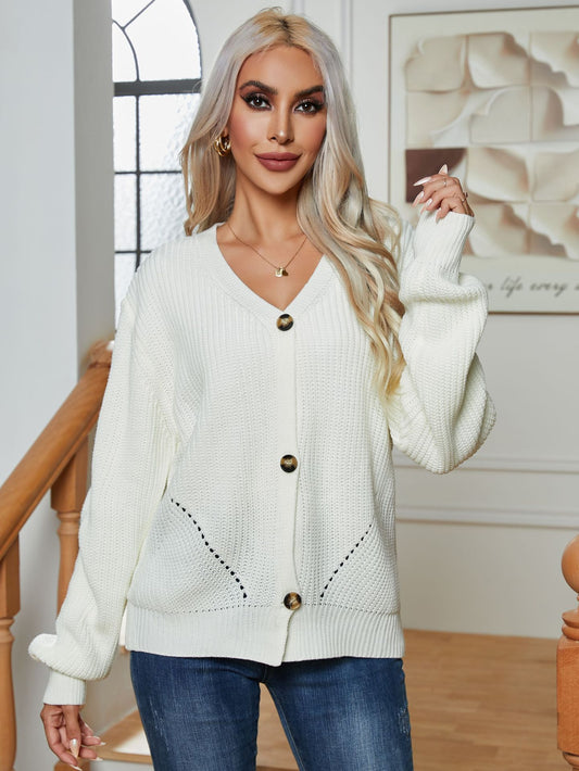 Hollow Out Solid Color Single Breasted Loose Knitted Cardigan Sweater Women Autumn Winter Women Clothing