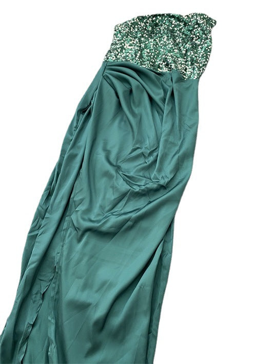 2022 Green Sequined Fairy Wedding Long Style Long Sleeve One-Piece Mid-Length Evening Dress