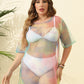 Plus Size Women Clothes Tie Dyed Printed Sexy Sheer Mesh Beach Dress