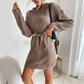 2022 Autumn Winter Sweater Women Lace-up Solid Color Long Sleeve Sweater Dress
