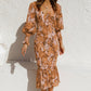 2022 Spring Summer Ol Temperament Women Elastic Waist Long Sleeve V-neck Printed Flounced Skirt Dress