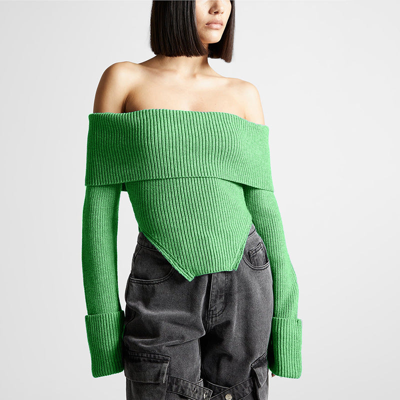 Autumn off Shoulder Slim Fit Slimming Long Sleeves Knitwear Women Solid Color Backless Sweater