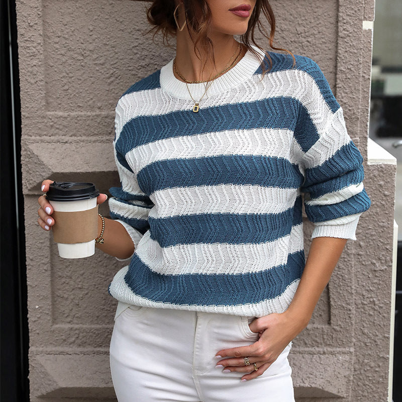 Autumn Women Wear Long Sleeve Striped Sweater