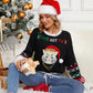 Women Clothing Cute Kitten Embroidered Christmas Black Sweater Pullover Cropped Sweater